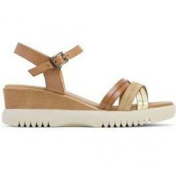 Sandalias de cuña Porronet 3025 Taupe con cierre de hebilla y plataforma de 5cm