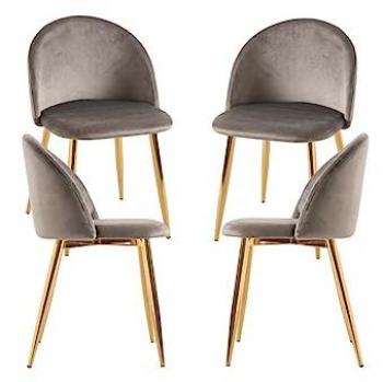 Pack 4 Sillas Comedor Vint Terciopelo Dorado - Gris Claro