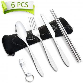 ackmond exterior viaje Cubiertos y camping cubertería de acero con funda de neopreno, negro