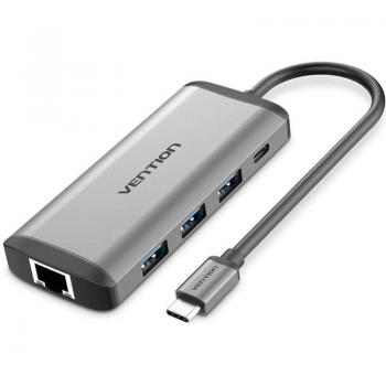 Vention CNDHB Docking Station USB Tipo-C con 1x HDMI, 3x USB 3.0, 1x USB Tipo-C Power Delivery, 1x RJ45 Ethernet, Lector de Tarjetas SD/