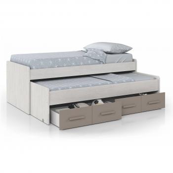 Habitdesign Cama Nido Juvenil, 2 Camas y 2 cajones, Modelo Ares, Acabado en Color Blanco Alpes y Basalto, Medidas: 198 cm