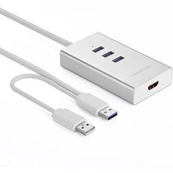 Ugreen® USB 3.0 a HDMI Adaptador Tarjeta Grafico de Vídeo Externa con 3 Puertos Hub USB para Múltiples monitores de hasta 2048x1152,Compatible con Windows 10/8.1/8/7/Vista/XP, Mac OS 10.6 a 10.11 El Capitan, con Carcasa de Aluminio