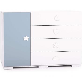 Cómoda infantil BUBBLE azul de 120 cm con puerta y amplia cajonera