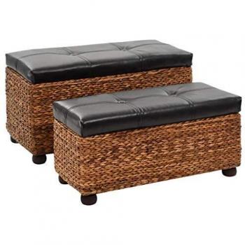 vidaXL Set Bancos 2 Piezas Marrón Taburete Silla Asiento Banquillo Reposapiés