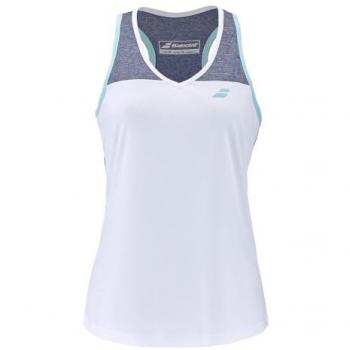 Camiseta de Tirantes Babolat Play Tank Mujer - Características: sin mangas, diseño deportivo, disponible en colores blanco, azul y gris rosa, talla XXL