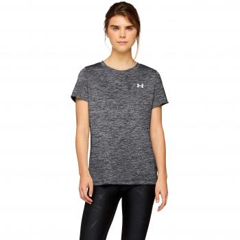 Under Armour Women's Tech Twist T-Shirt, Size: Small, Colour: Black, Short Sleeve Crew Neck, Graphite Knit Top