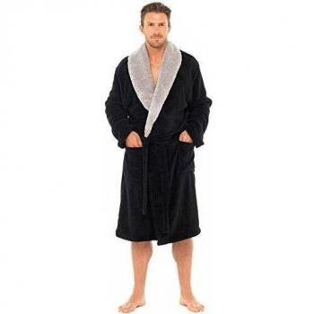 Michael Paul Hombres de lujo suave forro polar albornoz negro negro XXXX-Large
