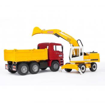Camión de obras MAN TGA con pala excavadora Liebherr 02751 BRUDER