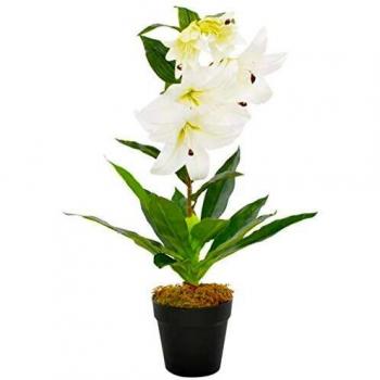 vidaXL Planta artificial lirio con macetero 65 cm blanca