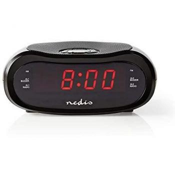NEDIS CLAR001BK Radiodespertador Digital | Pantalla LED de 0,6 | FM | 20 Presintonías | Función de Retardo de Alarma