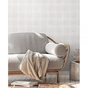 Papel Pintado No Tejido Natural Living Karo Gris, 10.05 m x 0.53 m, Diseño a Cuadros y Rayas
