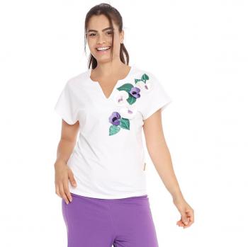 Mamatayoe - Top Bellorita para Mujer, Blanco, con escote en pico y bordado en el delantero