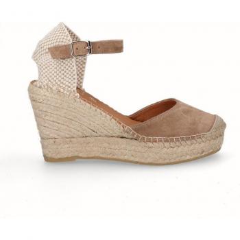 Alpargatas de cuña para mujer en serraje con plataforma, modelo 1632 color beige