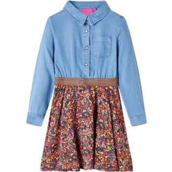 Vestido infantil de manga larga azul marino y vaquero 140