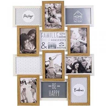 Portafotos Múltiple de Madera MDF Natural y Blanco para 12 Fotos (44 x 3 x 58 cm) - Decoración de Pared