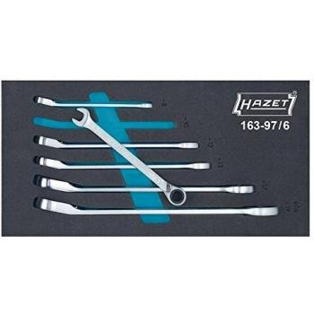 Juego de llaves combinadas de carraca HAZET 163-97/6, perfil de tracción hexagonal doble exterior, tamaños: 8, 10, 12, 13, 17 y 19 mm, número