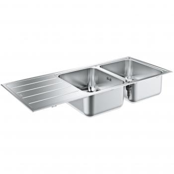 Fregadero de acero inoxidable Grohe K500 con 2 senos y escurridor reversible, 116x50 cm, modelo 31588SD1