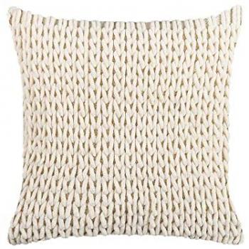 Cojín Decorativo Beige de Algodón y Poliéster 45 x 45 cm Diseño Boho Trenzado