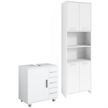 Conjunto de muebles de baño Maris, Blanco, 2 piezas, con mueble alto y mueble bajo lavabo