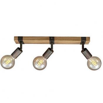 Plafón de Techo Vintage Wood Basic, 3 Luces E27, Giratorio y Orientable, Metal y Madera
