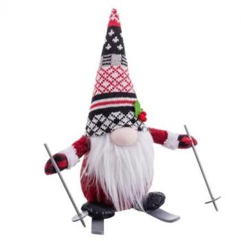 Adorno Navideño Papá Noel con Gorro de Tela Roja 30 cm Multicolor Madera Tejido