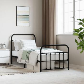 Estructura de cama con cabecero y estribo metal negro 90x190 cm
