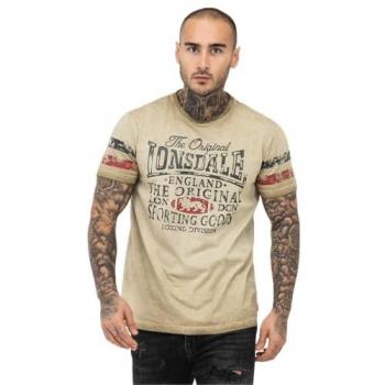 Camiseta Lonsdale London SKELD de manga corta para hombre en color arena, talla S