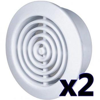 Rejilla de Ventilación Redonda Blanca con Moustiquaire - 2 Piezas, Diámetro 45 mm