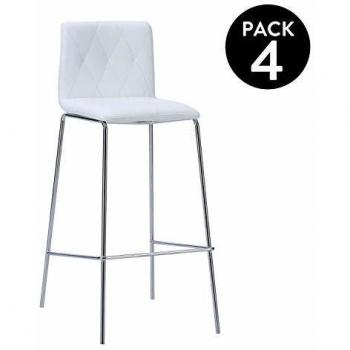Diamond, Pack de 4 taburetes, Silla Alta de Respaldo Fijo y Reposapiés, Taburete de Cocina o Bar, Acabado en Blanco, Medidas: 39 cm