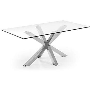Kave Home - Mesa de Comedor Argo Rectangular 180 x 100 cm de Cristal y Patas de Acero Inoxidable