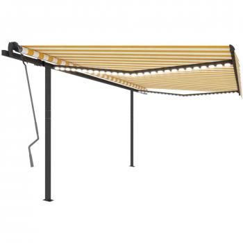 Toldo automático LED sensor de viento amarillo y blanco 4x3,5 m