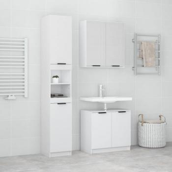 Set de muebles de baño 3 piezas madera contrachapada blanco brillo
