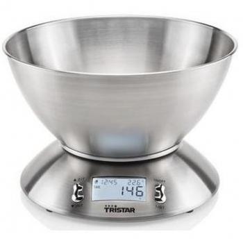 Tristar KW-2436 Báscula de Cocina con Bol 2.5L, Capacidad 5kg, Precisión 1g, Acero Inoxidable