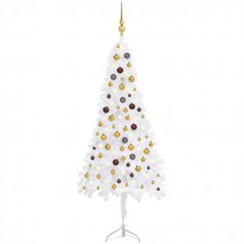 Árbol de Navidad de esquina LED y bolas PVC blanco 180 cm