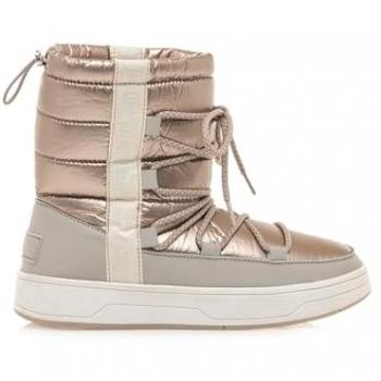 Botines planos de mujer Mustang con tejido metalizado, pelo interior y cierre de cordones en color beige