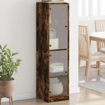 Aparador con puertas de vidrio 35x37x142 cm Mueble de Almacenaje de Salón Buffet para salón Armario Auxiliar Armario de Almacenamiento Vidaxl Aparador con puertas de vidrio roble ahumado