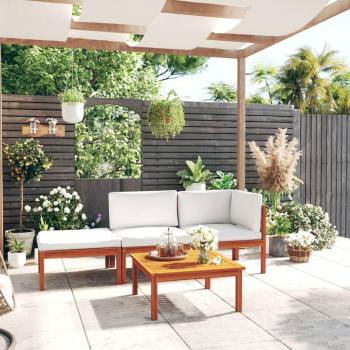 4-Piece Garden Lounge Set with Cream Cushions and Solid Acacia Wood