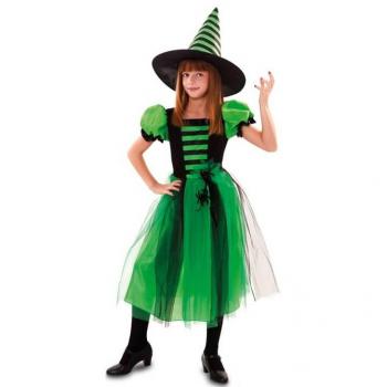Disfraz de Bruja Verde con Arañas para Niña