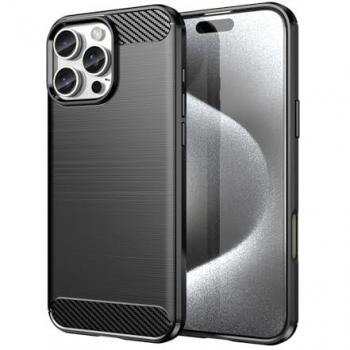 Funda Protectora Antigolpes de Silicona Negra para iPhone 16 Pro Max con Diseño de Fibra de Carbono y Absorción de Choque [Compatible Carga Inalámbrica]