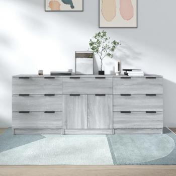Aparador de 3 piezas Sonoma en madera contrachapada gris multicapa