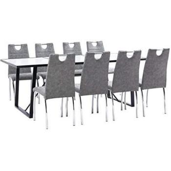 vidaXL Juego de Comedor 9 Piezas de Cuero Sintético Mobiliario Decoración Interior Casa Hogar Robusto Duradero Resistente Funcional Práctico Útil Gris