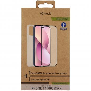 Muvit for Change Funda con Protector de Pantalla de Vidrio Templado para Apple iPhone 14 Pro Max - Marco Negro