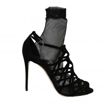 Dolce & Gabbana Black Suede Tulle Ankle Boots Sandal Shoes, High Heel Sandals, Female, Size: EU41/US10.5/11 US