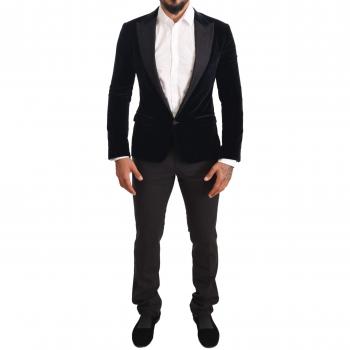 Dolce & Gabbana Blue Velvet Cotton Slim Fit Smoking Suit - IT46 | S