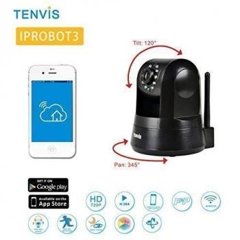 TENVIS IPROBOT3 Cámara IP H.264 P2P Wireless WIFI Seguridad Internet IP Cámara HD Visión nocturna, Detección de movimiento, 1280 x 720, 5 x zoom digital ,Soporte iPhone y Android