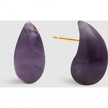 Pendientes Gota Midnight de aleación de metales bañado en oro con motivo piedra natural cuarzo, cierre silicona, joyas para mujer