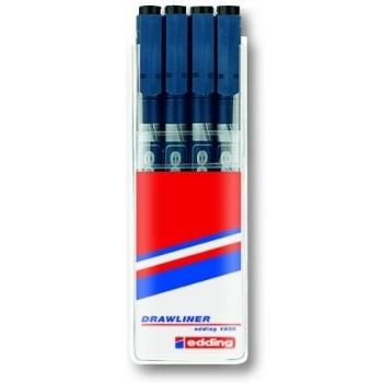 edding 1880 rotulador calibrado - negro - juego de 4 - ancho de línea 0,25-0,7 mm - para escritura precisa, esbozos y dibujo técnico - punta fina con soporte metálico, adecuado para usar con reglas