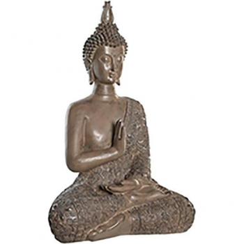 Figura Decorativa Buda Oriental Marrón de Resina con Detalles Intricados