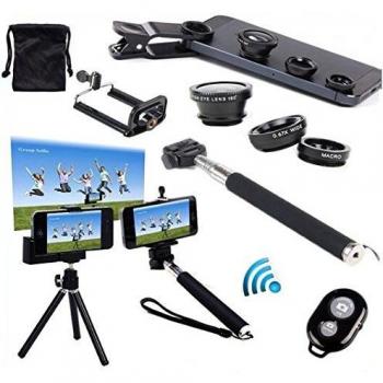 AFAITH 6in1 Kit, Bluetooth inalámbrico Bluetooth Remote Control de disparo de la cámara + Extensible Auto-retrato Telescópico Monopod de mano + Adaptador de teléfono inteligente Adaptador Teléfono + Retractable Rotador Trípode Soporte Soporte + Lent