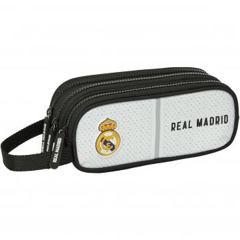 Portatodo Triple Real Madrid 1ª Equipación 24/25 - Estuche Blanco con Licencia Oficial Safta 2025, 3 Cremalleras